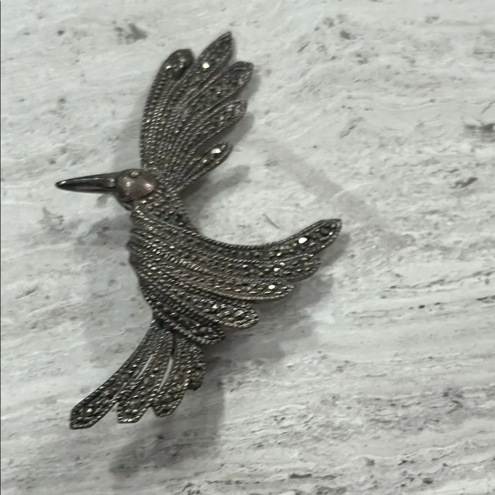 925 Silver and Macasite Vintage Bird Brooch Pin